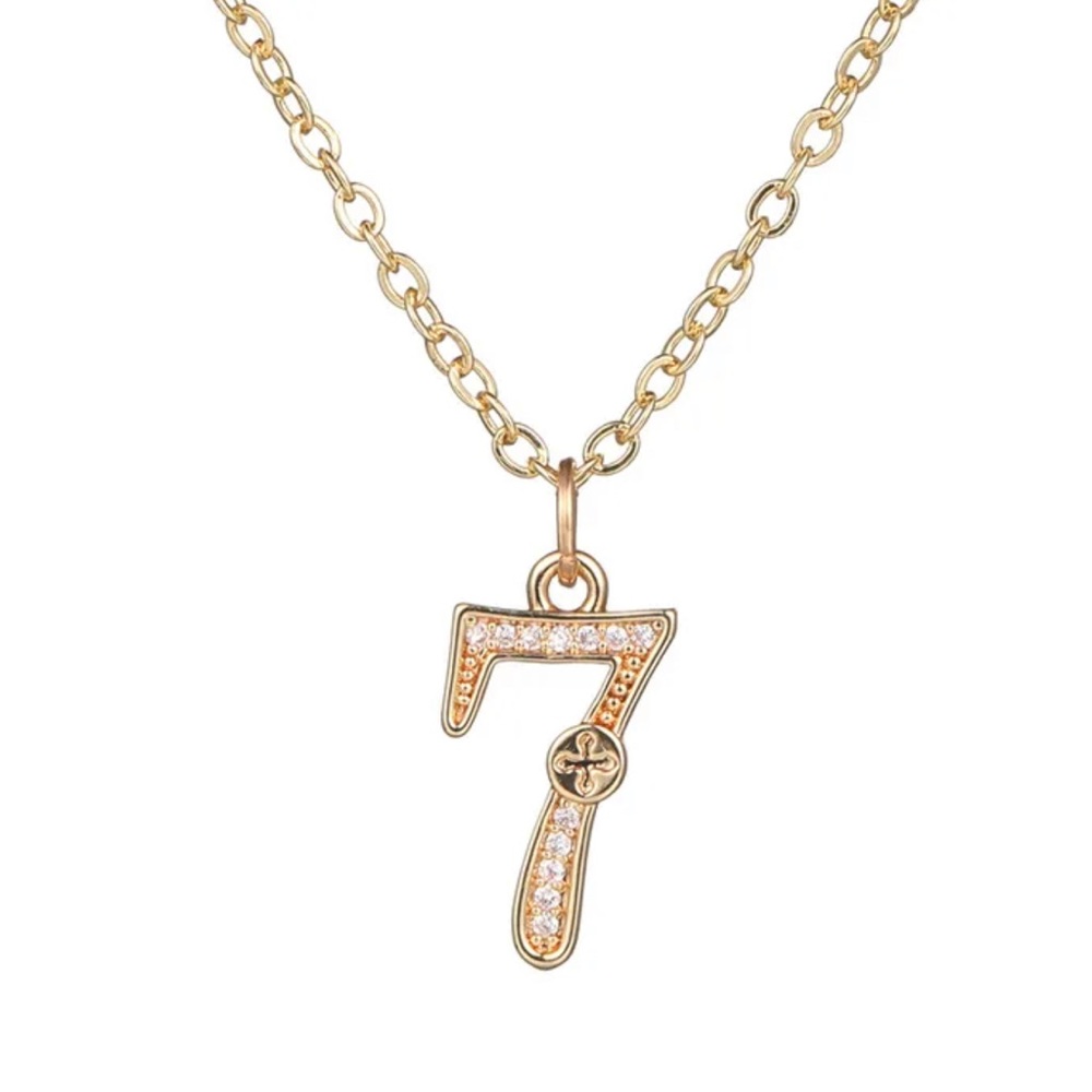 Number 7 gold plated necklace jewelry number seven.